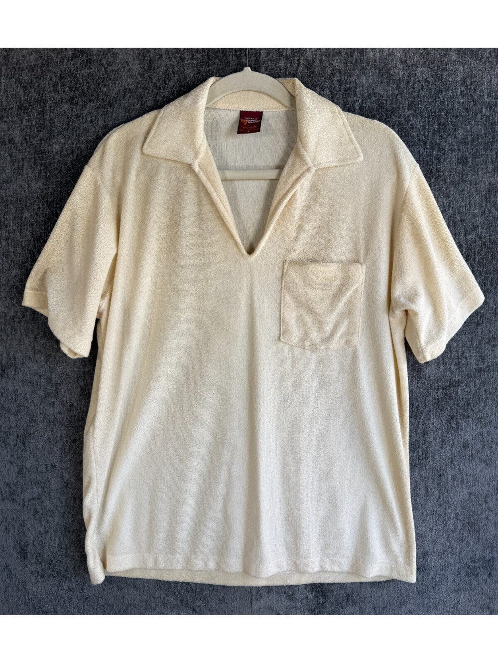Vintage 70s Wrangler Rapid Transit Terry Cloth Shirt Mens Large Cream Towel Polo